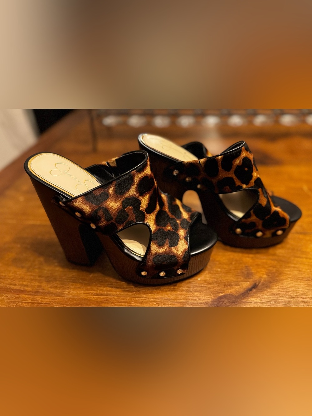Jessica Simpson, Brand New, Leopard Fur, Platform Sandals - Brown/Black